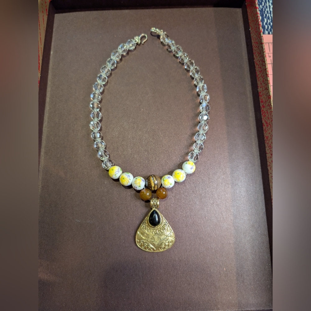 Artisan Gold and Yellow Beaded Necklace